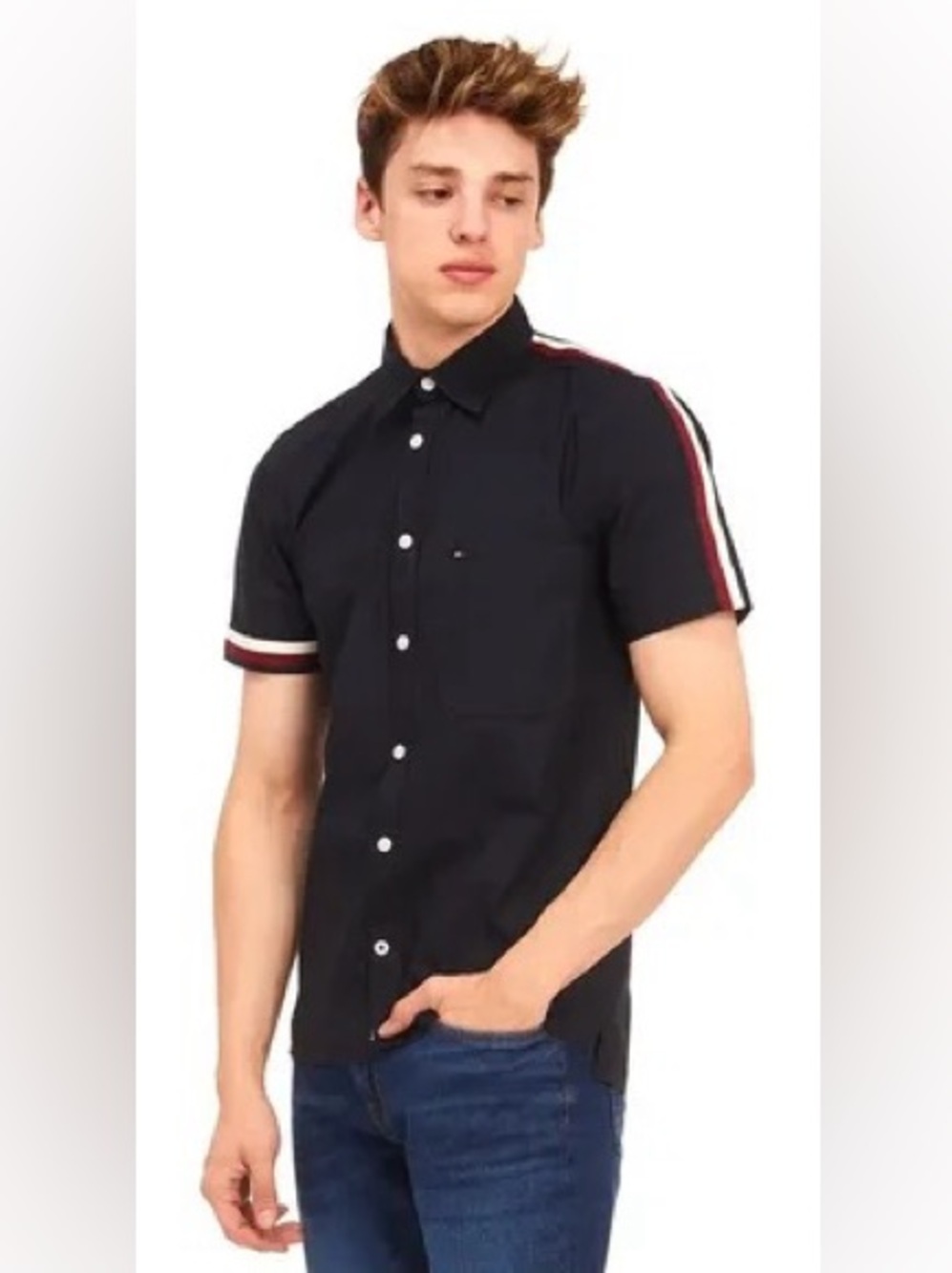 TOMMY HILFIGER Stripe Hem Solid Shirt